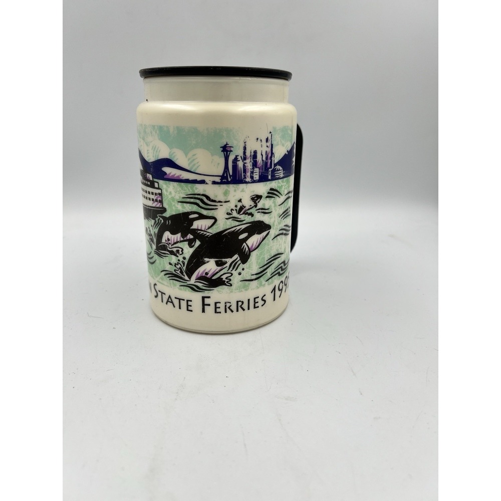 Vintage 1995 Washington State Ferries Mug Orca Whales Space Needle Starbucks